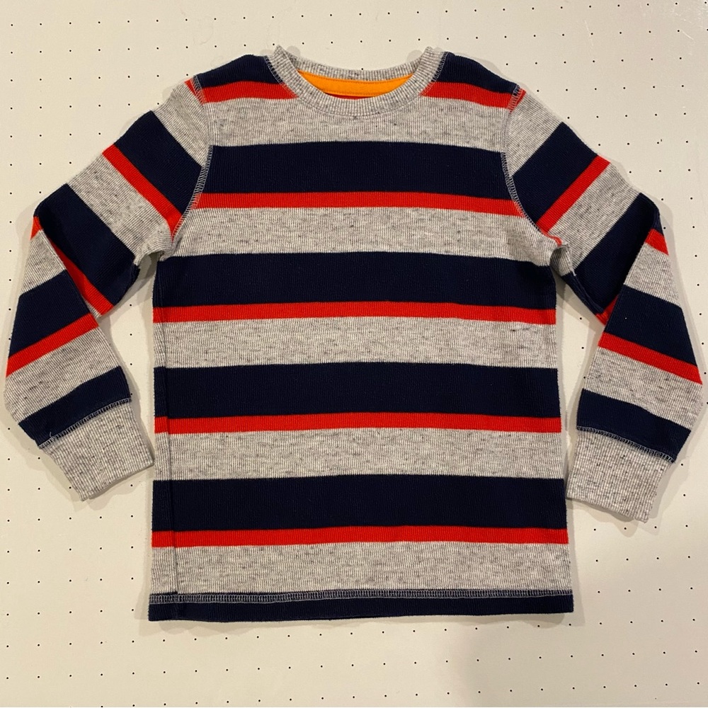 Sonoma Boys Size 5/6 Long Sleeve Shirt Grey Red & Navy Blue